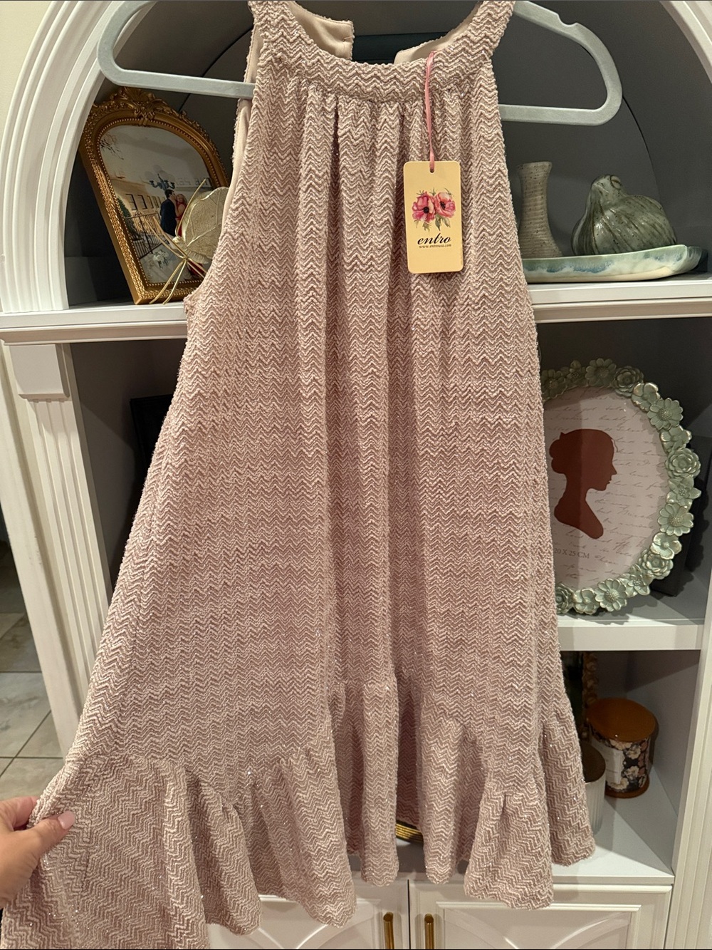 entro Light Pink Textured Ruffle-Hem Dress